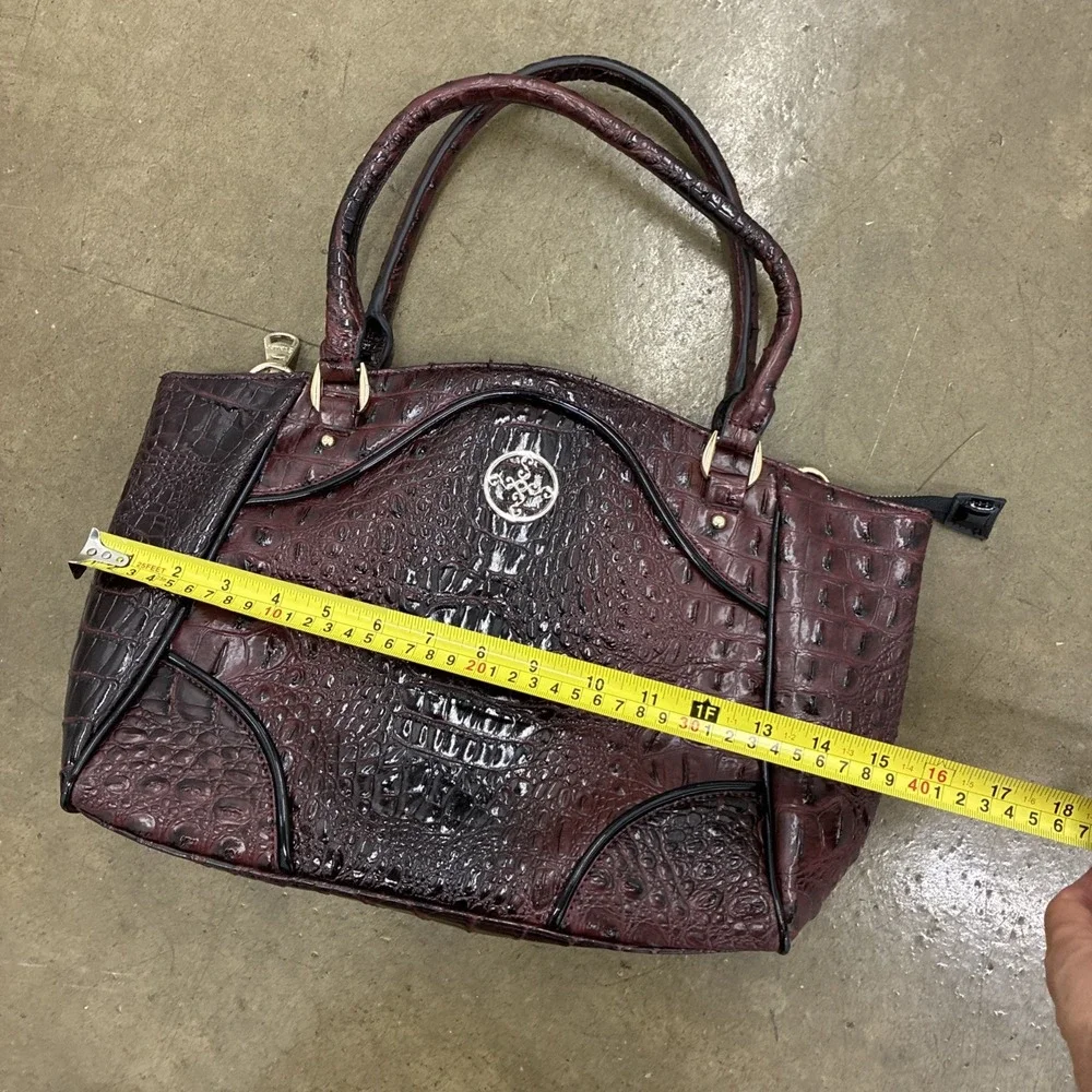 Stauer Burgundy Deep Red Croc Embossed Satchel Purse Handbag Faux Leather